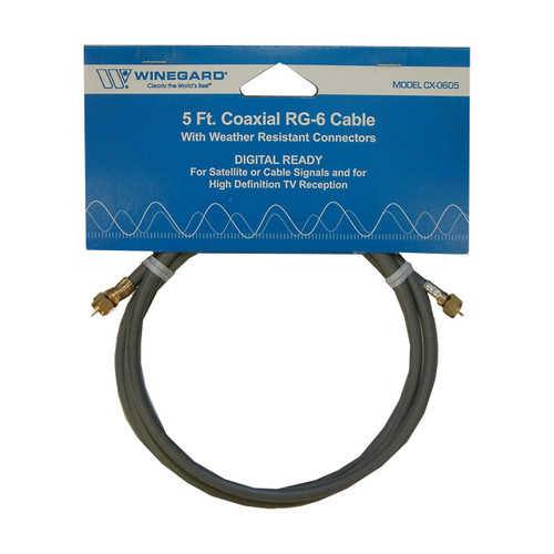 5' Coaxial RG-6 Cable with Weather-Resistant Connectors