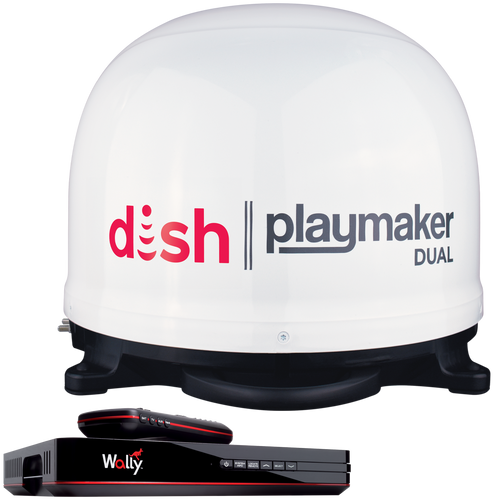 DISH Playmaker Dual Portable Automatic Satellite Antenna & DISH Wally HD Receiver Bundle - White